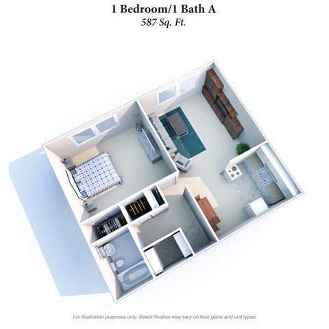 1 Bed 1 Bath Floor Plan at Barkley Ridge Apartments, Southgate, Kentucky
